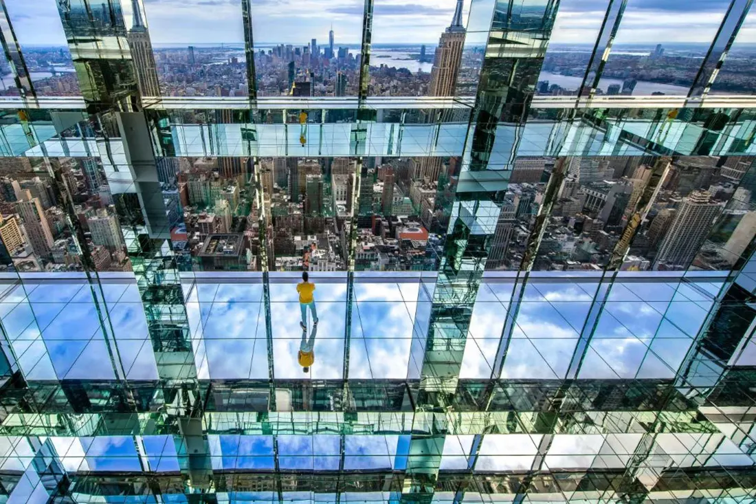 The mirrored observation rooms of SUMMIT One Vanderbilt high above the Midtown New York skyline
